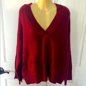 Women's Loft Deep Burgundy Red Oversized V-Neck Sweater XS